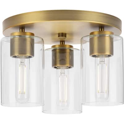 Cofield Collection 12 in. Three-Light Vintage Brass Transitional Flush Mount - 12 in x 12 in x 7.75 in