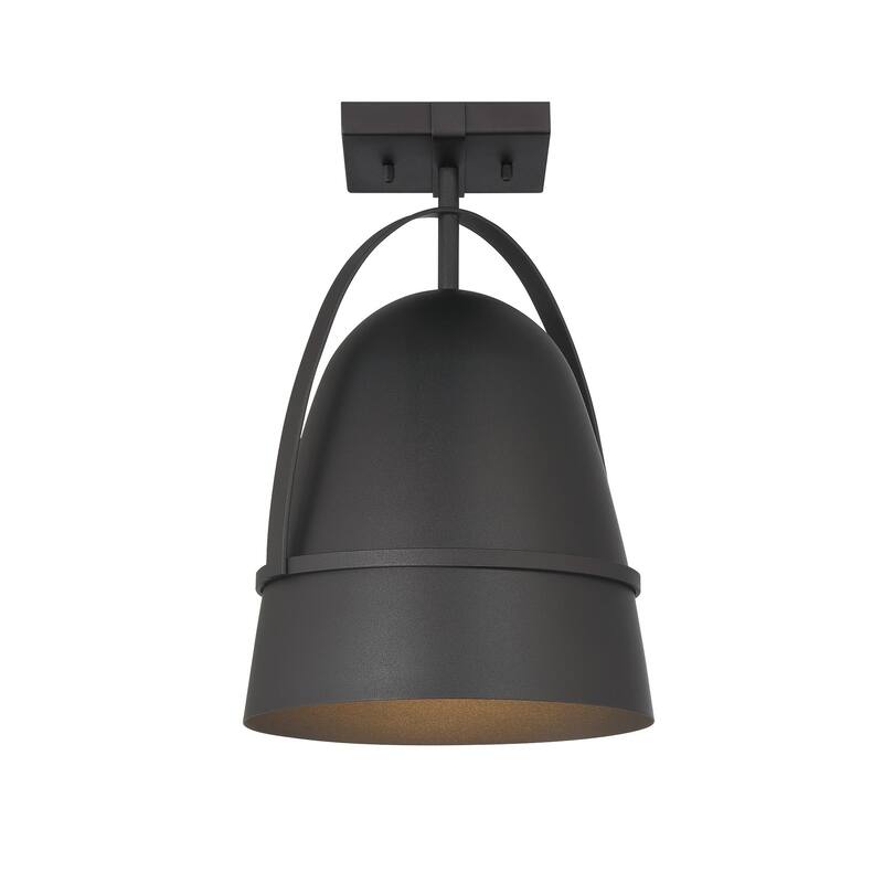 Rue 18 in. 1-Light Black Modern Outdoor Semi Flush Mount with Dark Sky Metal Shade - 9.5