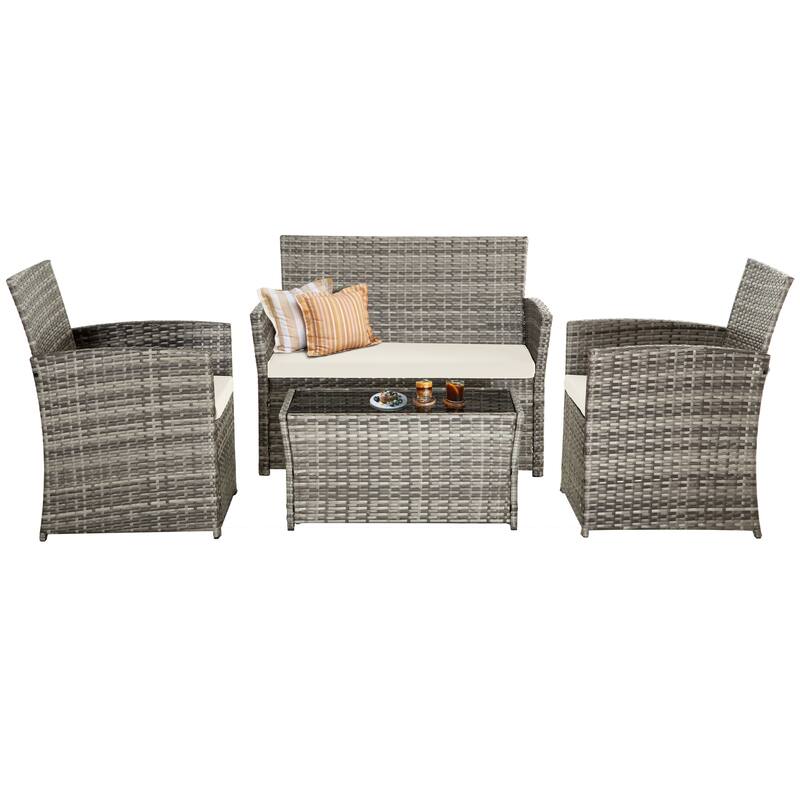 4 PCS Wicker Sectional Seating Sofa Set for Outside Balcony