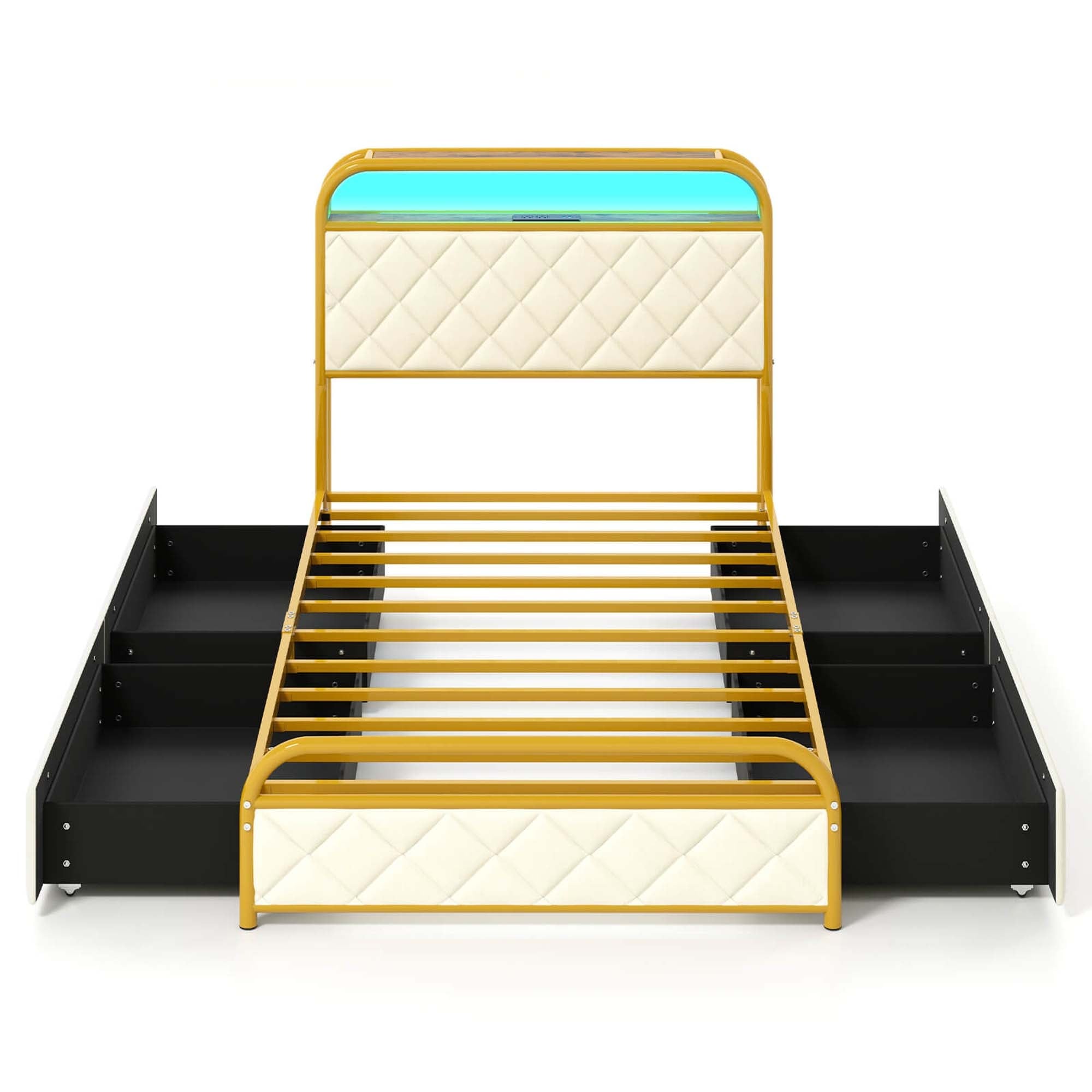 Costway Twin/Full/Queen Size Bed Frame with LED Lights & Charging