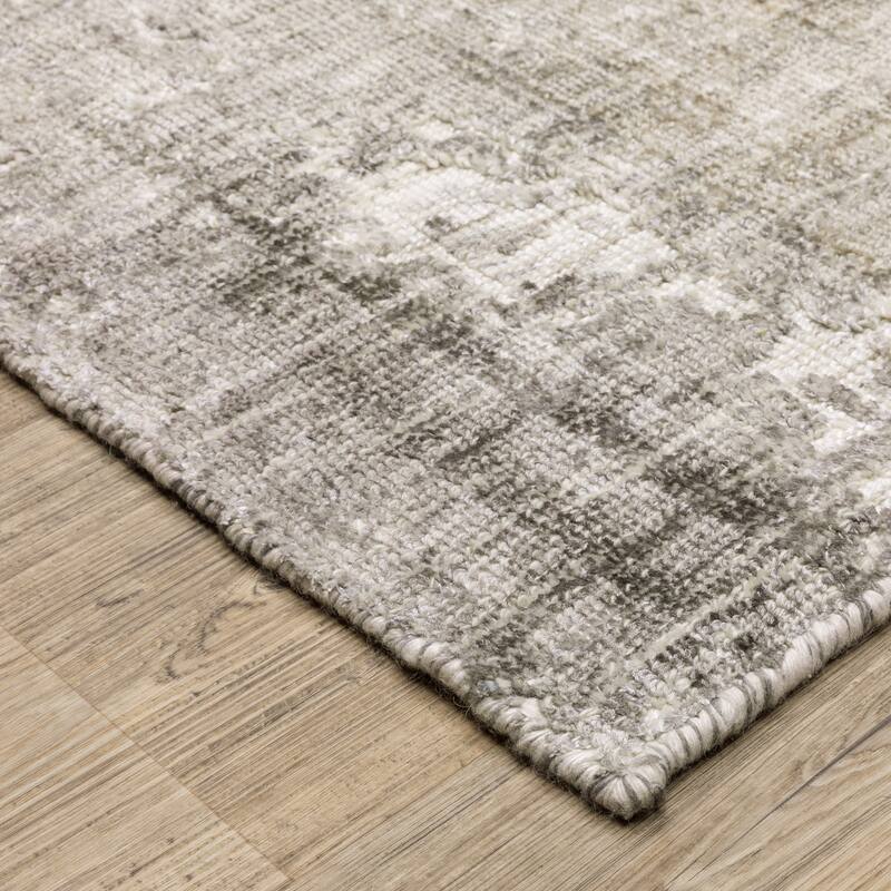 Somerset Textured Abstract Grey/ Beige Hand-made Wood Blend Area Rug