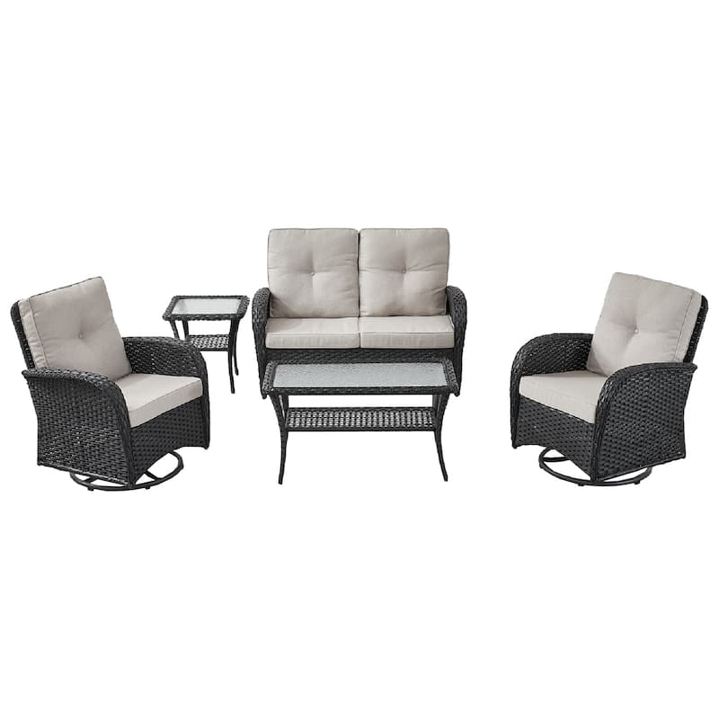 Pocassy 5 Pieces Glider Sofa with Swivel Chairs Ottomans