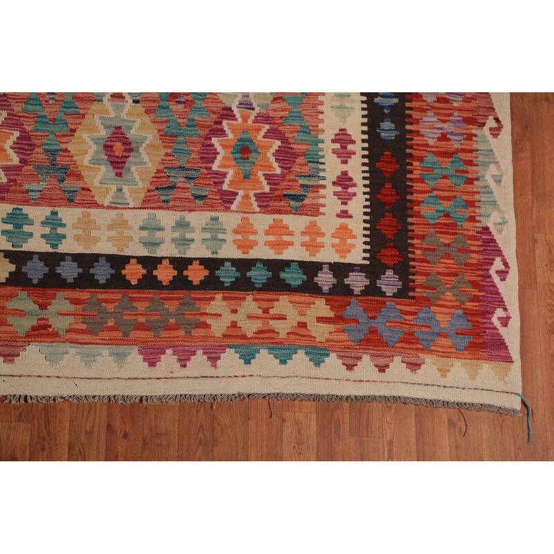 Geometric Kilim Oriental Large Rug Wool Carpet - 10'0"x 16'2"