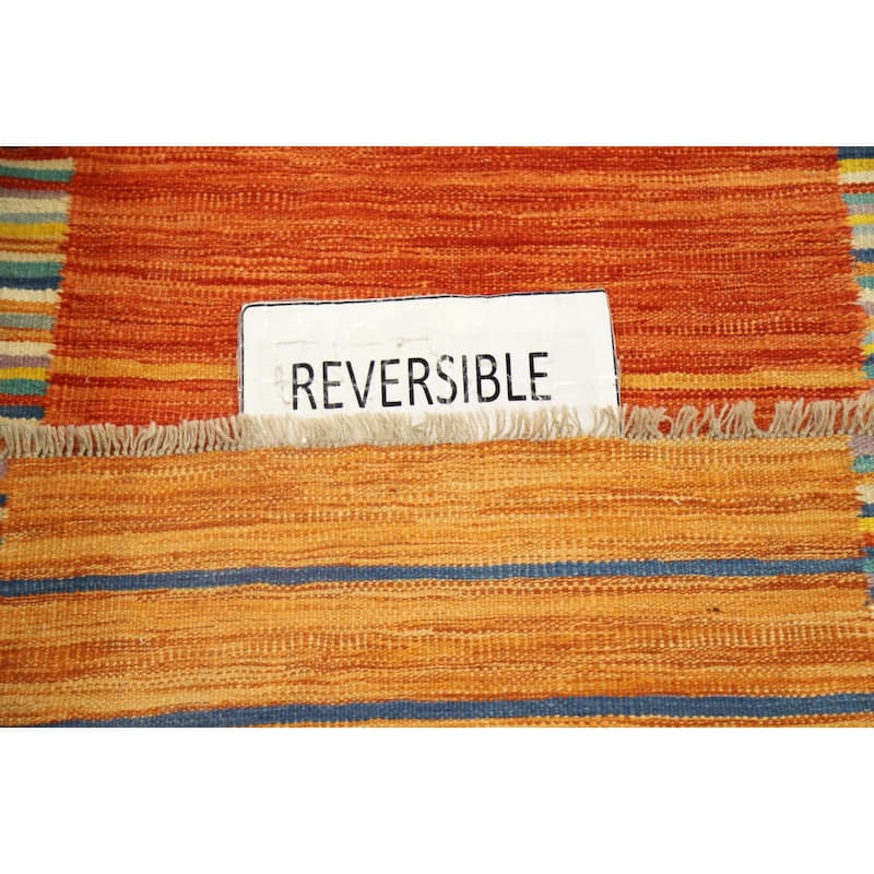 Hand Woven Oriental 100% Wool Carpet Southwestern Tribal Multi-Colored Kilim Runner Rug - 11' 2'' X 2' 9''