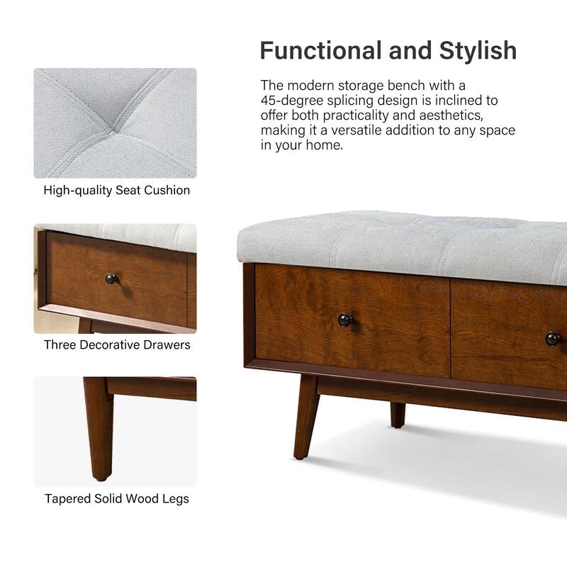 Dolly Mid-century Tufted Storage Bench with 45-degree splicing design by HULALA HOME