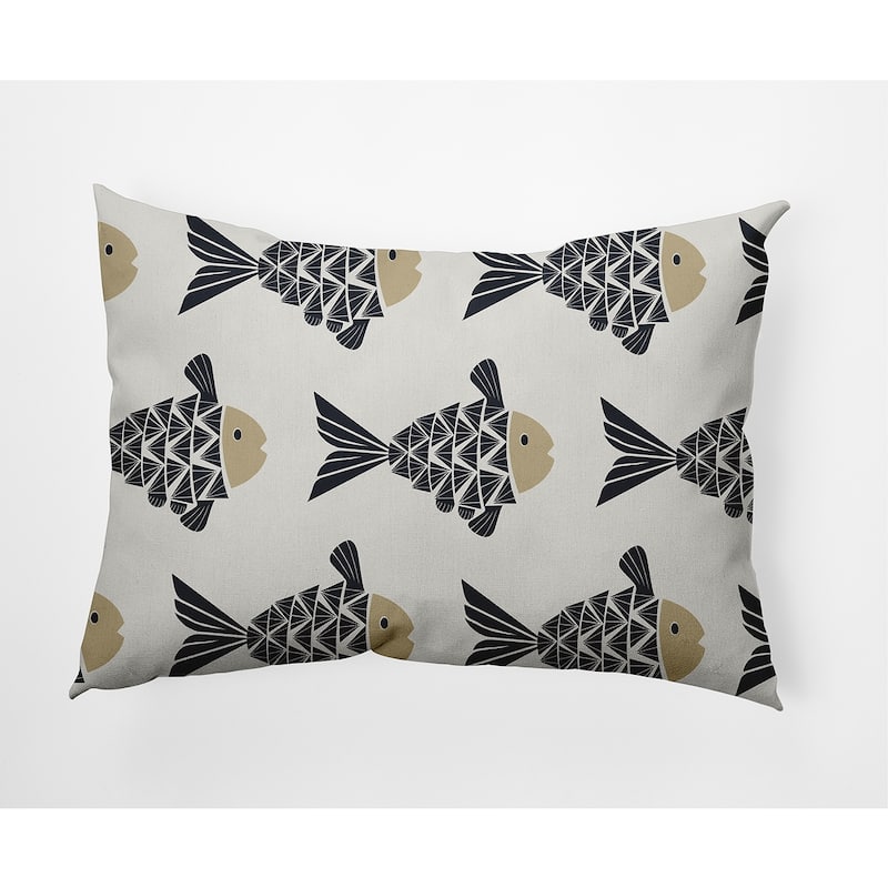 Fish Tales Nautical Indoor/Outdoor Throw Pillow - Taupe - 14" x 20"