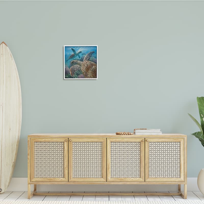 Stupell Sea Turtle Pair Coral Reef Ocean Life Scene Framed Wall Art