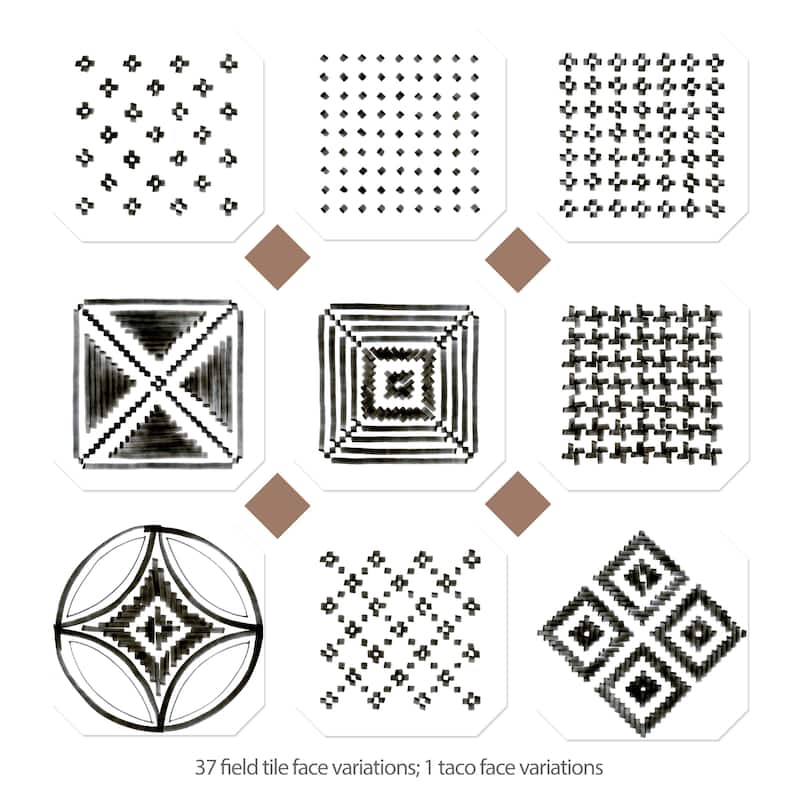 Merola Tile Vaudeville Octagon Deco Sombra with Taco Marron 7-7/8" x 7-7/8" Porcelain Floor and Wall Tile