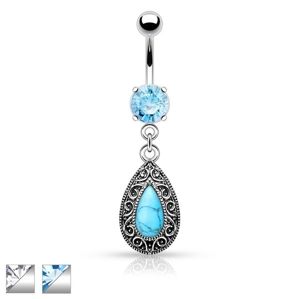 Turquoise Centered Vintage Tear Drop Dangle Belly Button Ring
