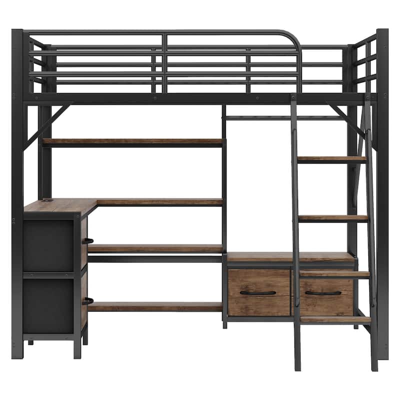 GDF Studio - Devon Loft Bed with Desk, Storage, Wardrobe, and LED Light