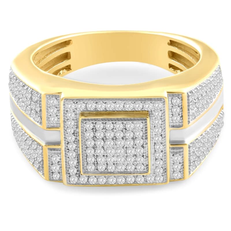 Men's 1/4 CT. T.W. Diamond Micro Cluster Square Stepped Ring in Yellow Gold