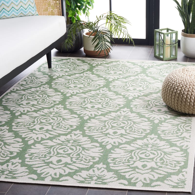 SAFAVIEH Bermuda Regitze Geometric Indoor/Outdoor Waterproof Rug - 9' x 12' - Ivory/Green