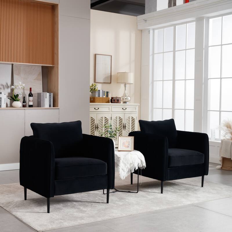 Accent Chair for Living Room, Velvet Comfy Single Sofa Chair Mid-Century Modern Armchair with 1 Pillow and Metal Legs