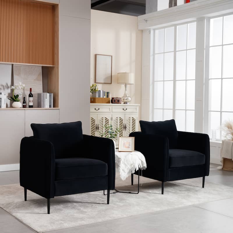 Velvet Accent Chair, Comfy Upholstered Single Sofa Chair, Armchair with 1 Pillow and Metal Legs for Living Room, Bedroom