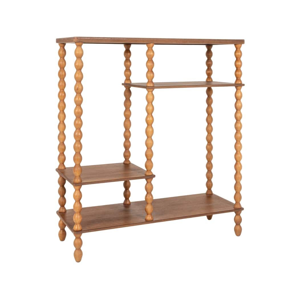 4-Tier Asymmetrical Wood Spindle-Leg Display Shelf Unit - 35.0"L x 13.38"W x 39.63"H