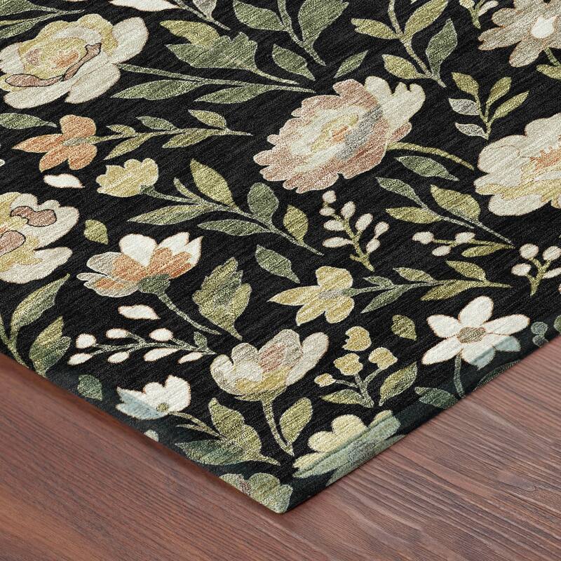 Machine Washable Indoor/ Outdoor Floral Garden Chantille Rug