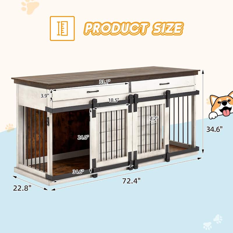 EROMMY Luxury Wood Dog Crate Table with Divider & Storage – Stylish Furniture for Large Dogs