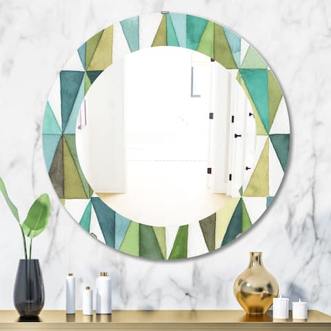 Designart 'Geometric Green Triangle III' Mid-Century Mirror - Oval or Round Wall Mirror