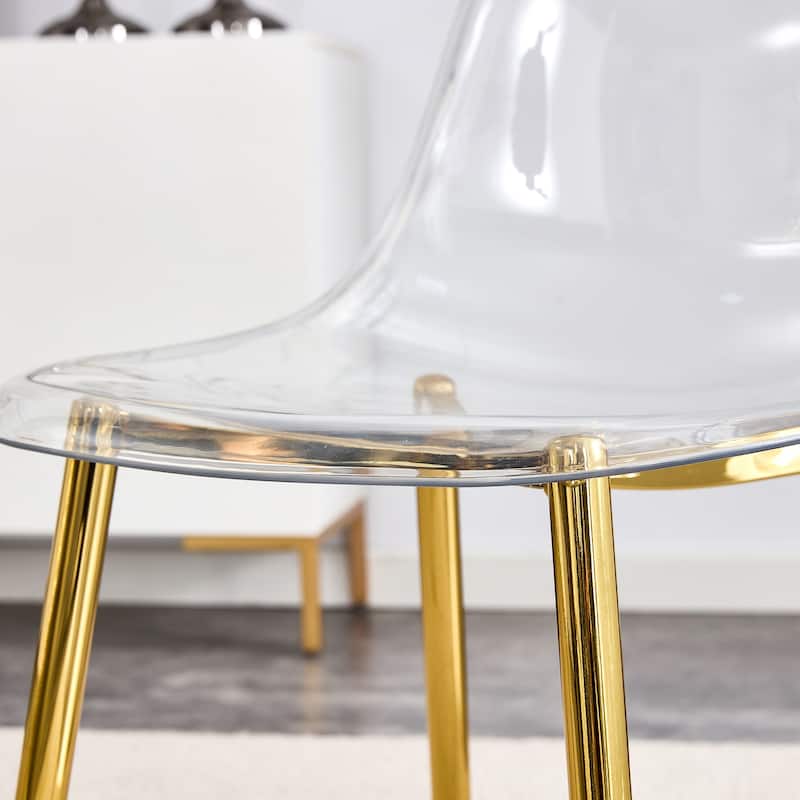 Roomfitters Transparent Plastic Dining Chairs with Silver Metal Legs, Armless Crystal Style Makeup or Office Set of 6