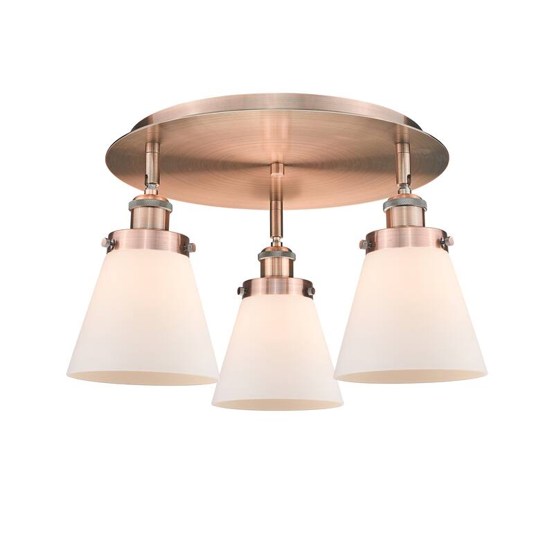 Innovations Lighting Cone - 3 Light 18" Flush Mount - Antique Copper/Matte White