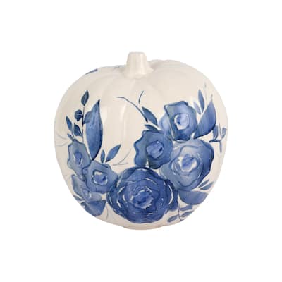viva by VIETRI Blue Camellia Tall Figural Pumpkin