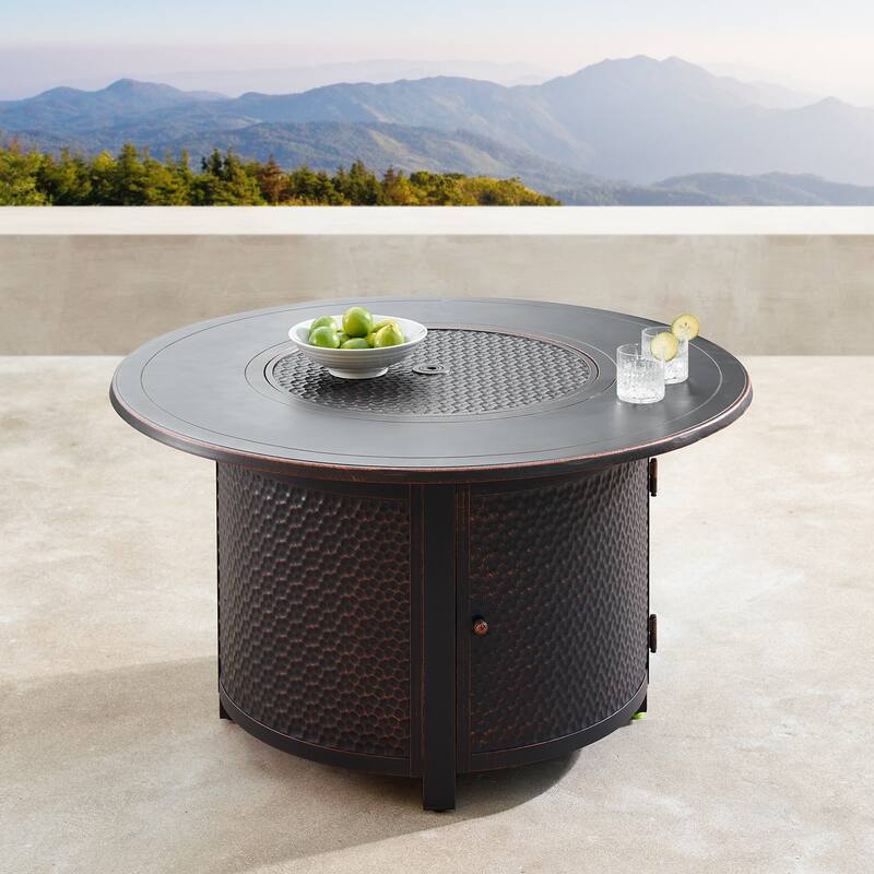 Aluminum 44in Fire Table Set with Four Swivel Rockers & Accessories