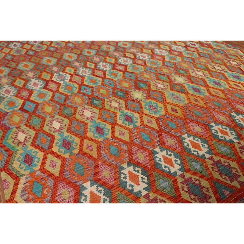 Multicolor Kilim Oriental Large Rug Flatweave Wool Carpet - 10'5" x 16'2"