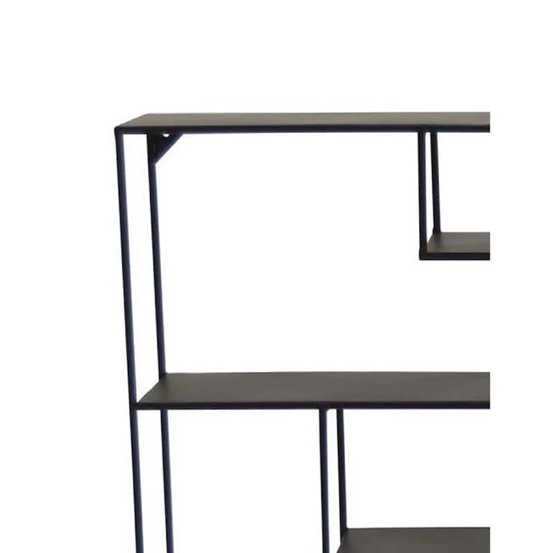 Ryl Storage Wall Rack, 30 Inch Asymmetry Open Shelves, Black Metal