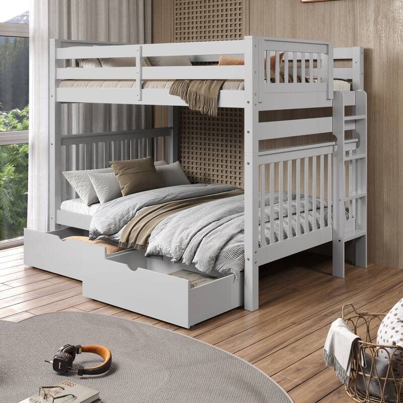 Taylor & Olive Trillium Full over Full Bunk Bed, 2 Drawers - Grey