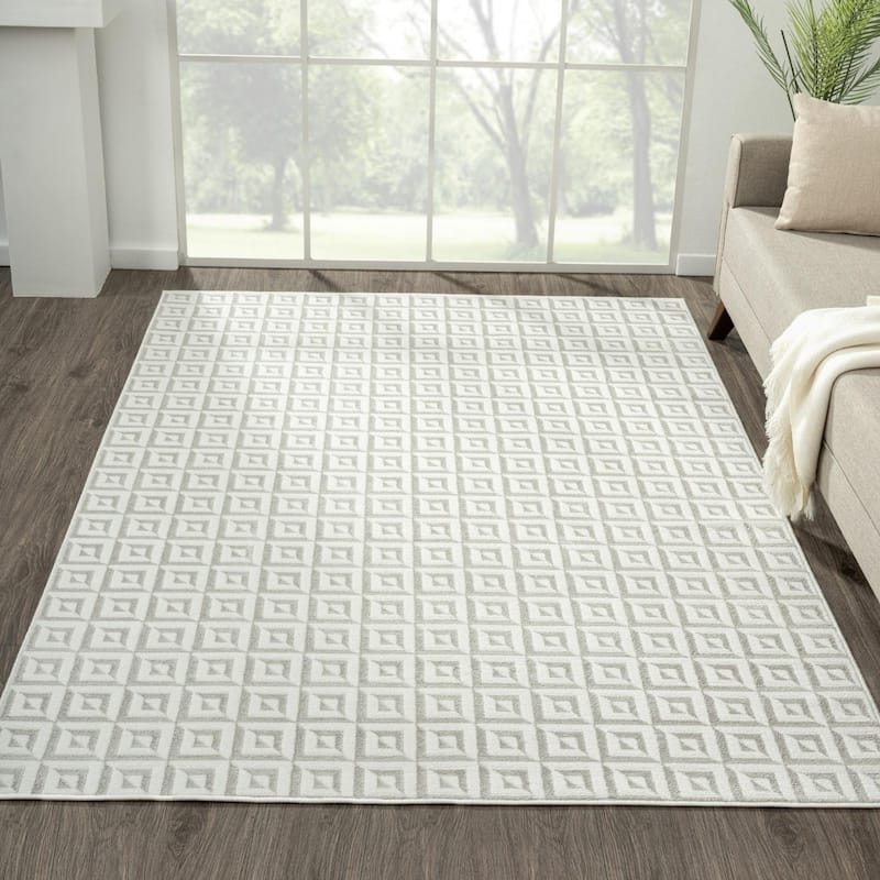 Luxe Weavers Geometric Metallic High and Low Fibers Area Rug - 5x7 - Cream