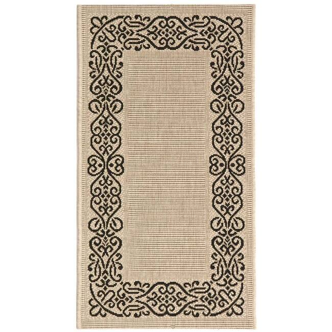 SAFAVIEH Courtyard Marylou Waterproof Patio Backyard Rug - 2' x 3'7" - Sand/Black