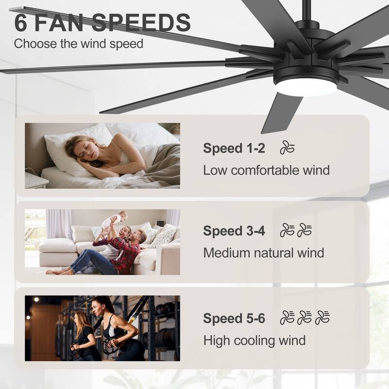 36/42/52/56/72/84-Inch Reversible 3/5/9-Blade Integrated LED Ceiling Fan with Light Remote