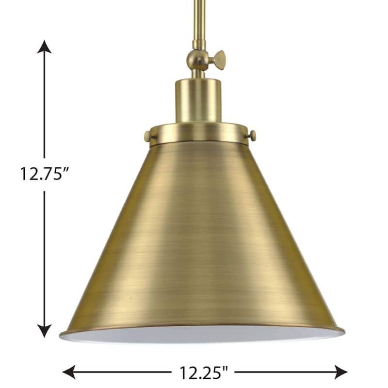 Hinton Collection One-Light Vintage Brass Vintage Style Hanging Pendant Light - 12.25 in x 12.25 in x 12.75 in