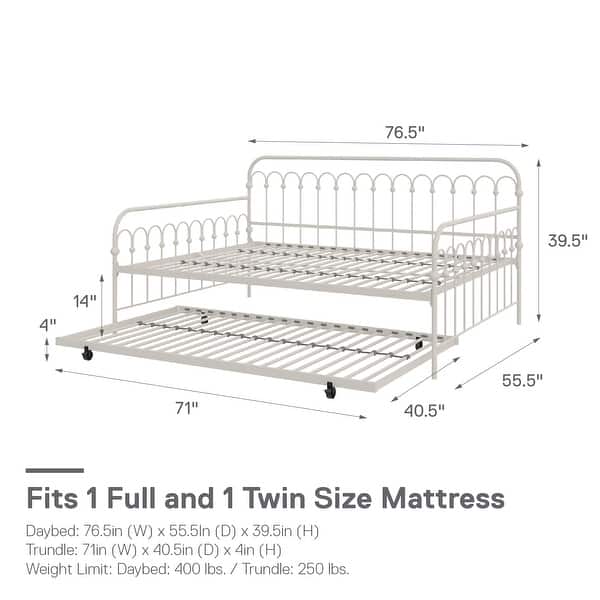 dimension image slide 1 of 2, The Novogratz Bright Pop Full Metal Daybed with Twin Trundle Bed