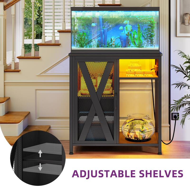 LED Aquarium Stand with Storage Cabinet and Power Outlets