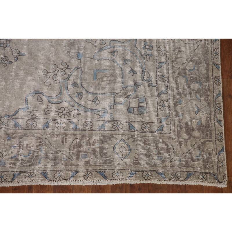 Beige Distressed Tabriz Persian Antique Area Rug Handmade Wool Carpet - 6'5" x 9'4"