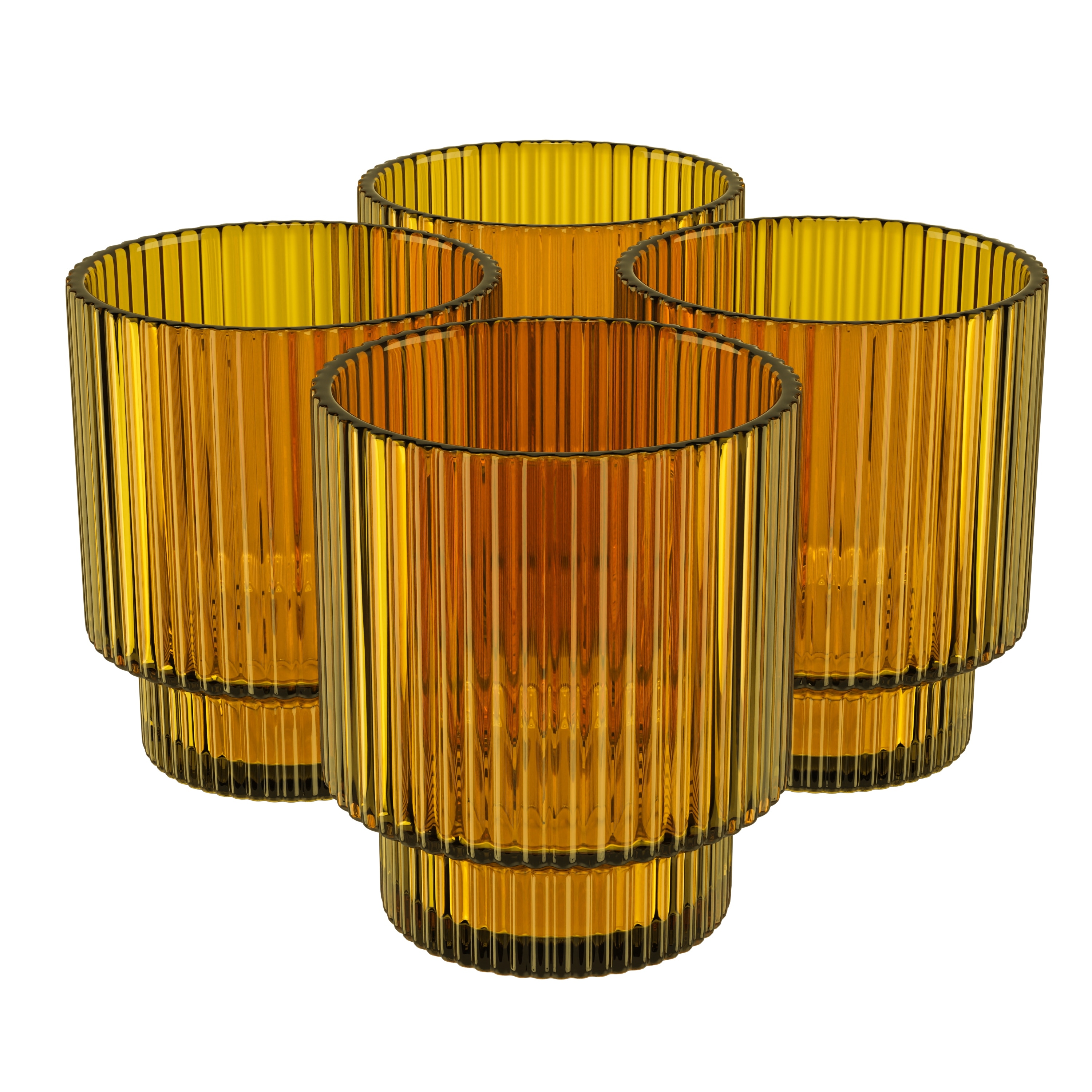 Vintage Art Deco Fluted Drinking Glasses Set of 4, 11 oz Modern Kitchen  Glassware Set  Unique Cups for Weddings, Cocktails or Bar, Ribbed Glass Cup  for Water, Smoke Grey 