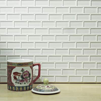 Merola Tile 12" x 12" Reflections Subway 1" x 2" Ice White Glass Mosaic Tile