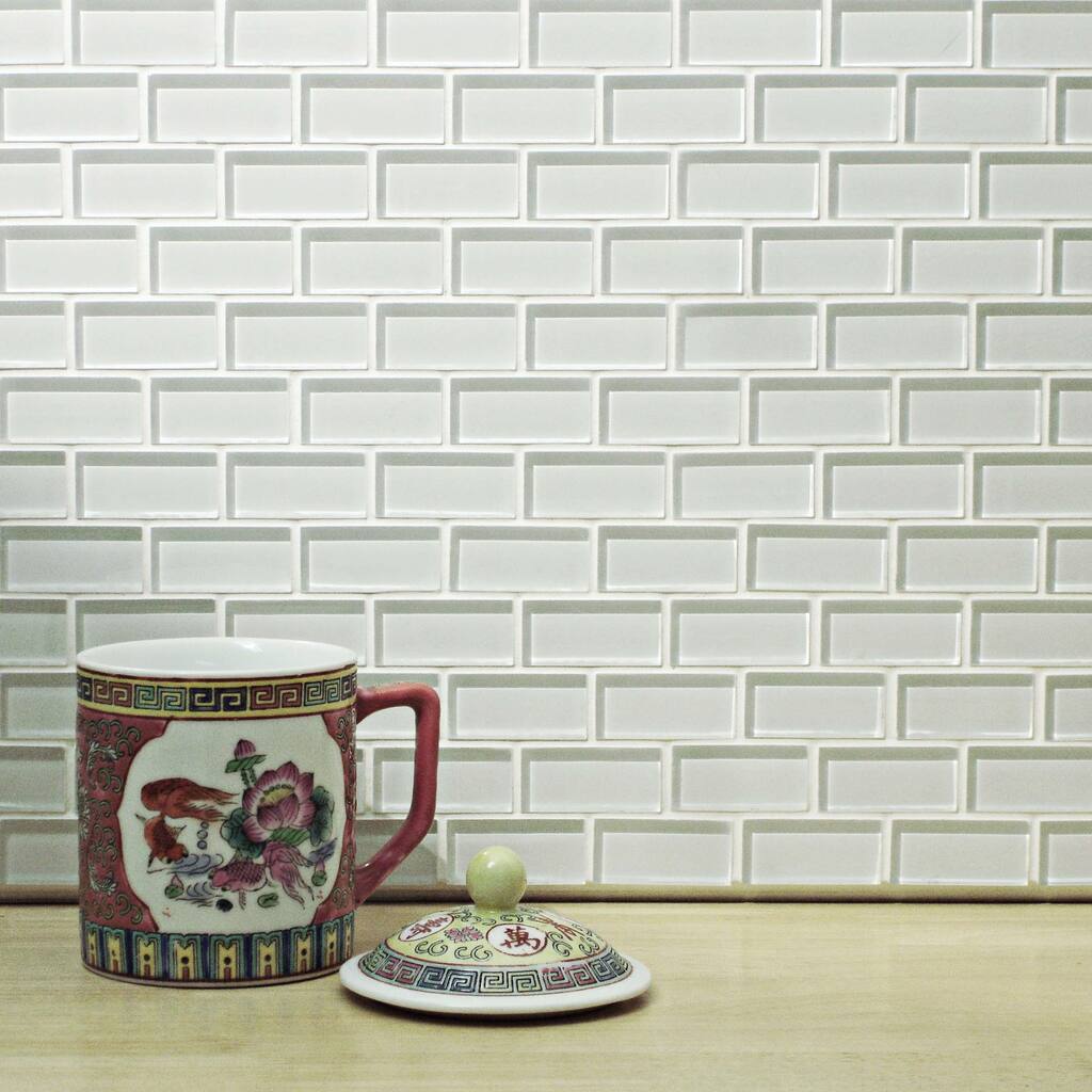 Merola Tile 12" x 12" Reflections Subway 1" x 2" Ice White Glass Mosaic Tile