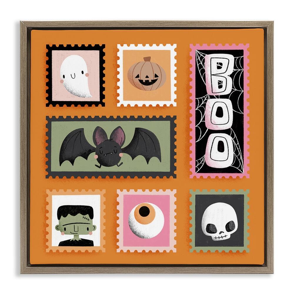 Stupell Spooky Cute Halloween Stamps Framed Floater Canvas Wall Art Design By Sarah Hickman