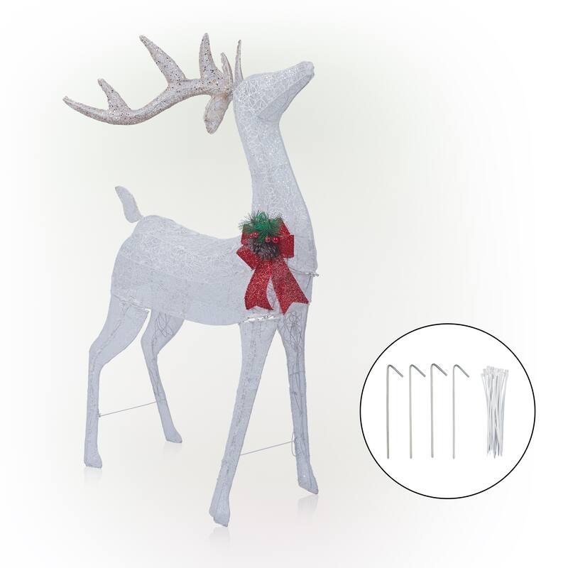 Alpine Corporation Mesh Holiday Reindeer Lawn Decoration with Cool White Lights