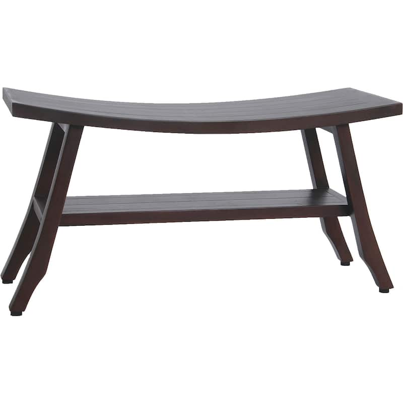 HomeRoots 34" Brown Teak Shower Bench With Shelf
