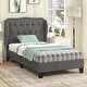 preview thumbnail 1 of 7, Button Tufted Twin Bed Frame with Wingback Headboard and Storage Space Grey