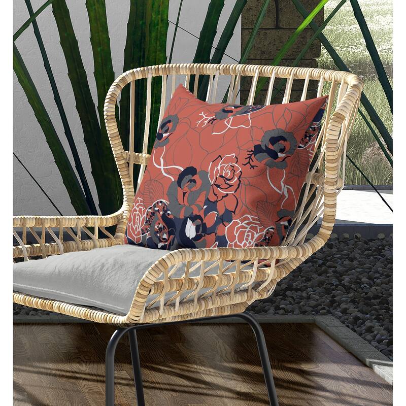 Regal Rose Retreat Indoor/Outdoor Reversible Throw Pillow Desaturated and Red