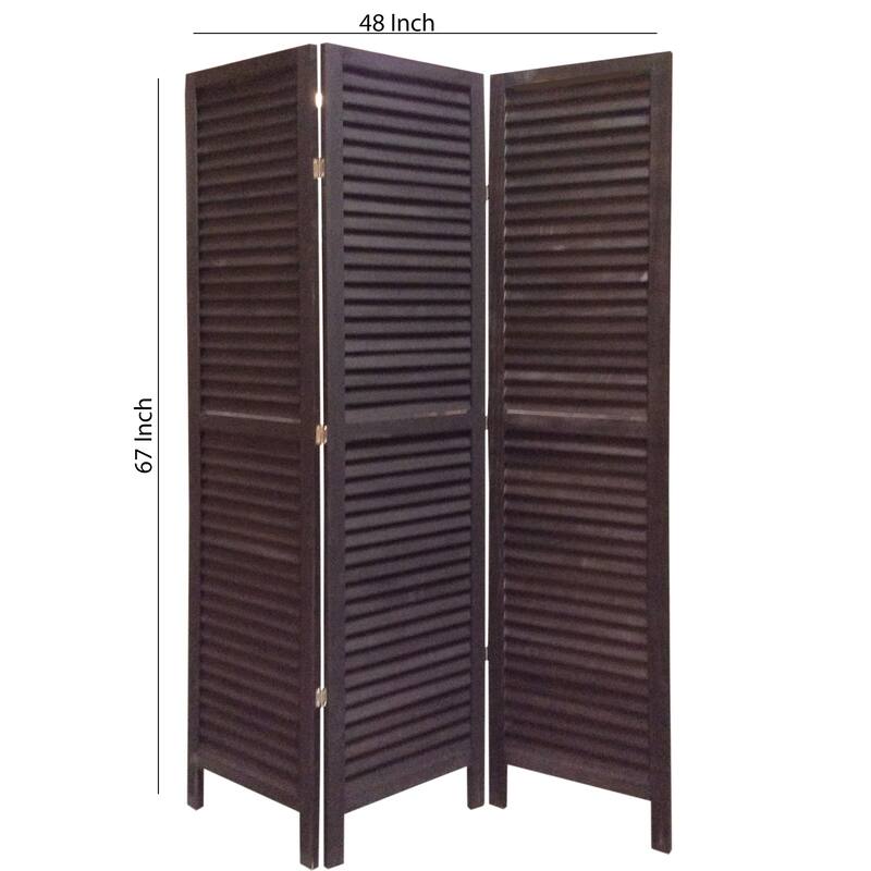 3 Panel Foldable Wooden Shutter Screen with Straight Legs, Black