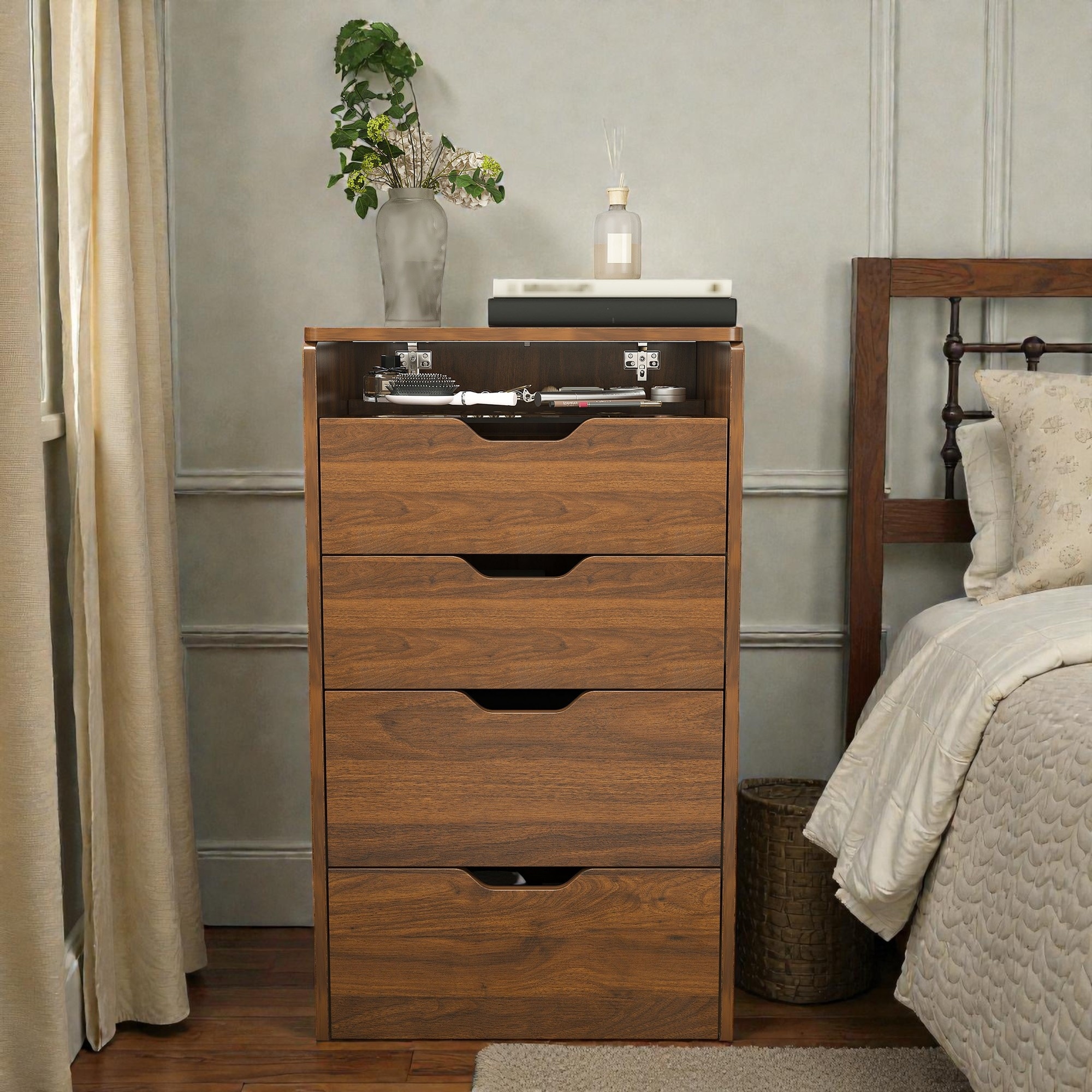 3-in-1 Vanity Desk with Lighted Mirror and Stool, Flip Top Makeup Dressing Table with Storage