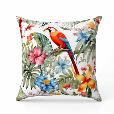 Leafy Lyricist Indoor/Outdoor Reversible Throw Pillow White and Red