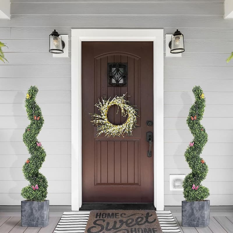 2 pcs 4/5 FT Artificial Boxwood Spiral Topiary Trees, Faux Plants for Home Decor