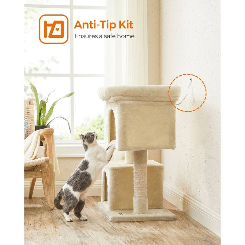 Plush Multi-Level Cat Tower with 2 Spacious Cat Caves and Scratching Posts
