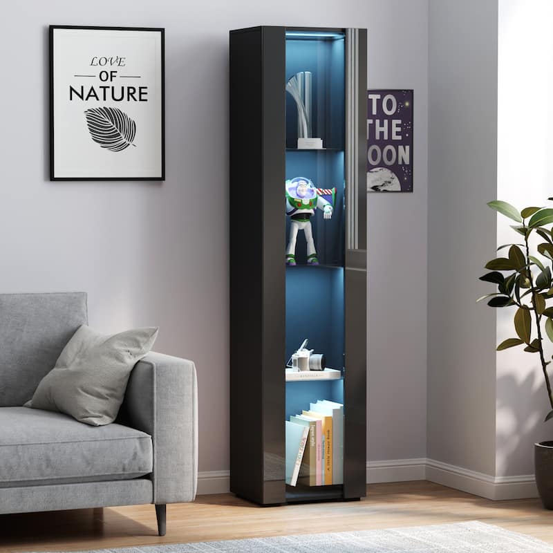 Storage Cabinets with Aluminum Strip Lamp & with Glass Shelves